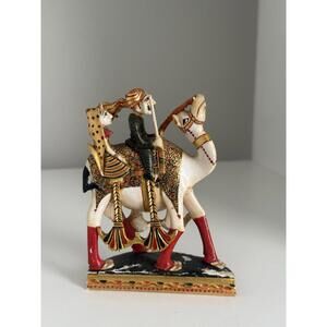 Carved Polychrome & Gilt Indian Couple Riding Camels Back 19th C